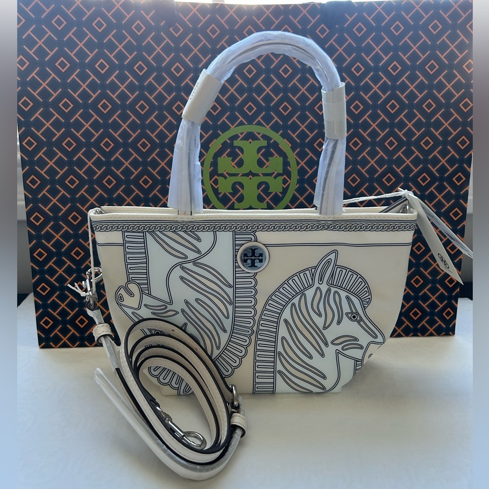 Tory Burch Nylon Printed Mini Tote Crossbody Bag Zebra